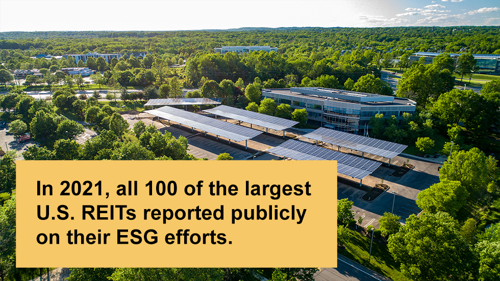 In 2021, all 100 of the largest U.S. REITs reported publicly on their ESG efforts.