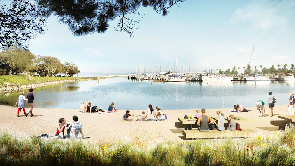 Rendering of Oyster Point's proposed beach and marina.